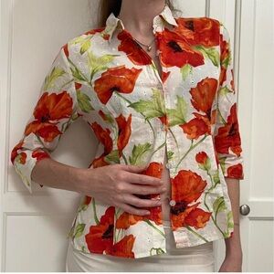Sag Harbor eyelets cotton Floral Button-Up Shirt size 14